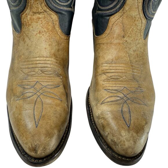 LARRY MAHAN Boots Men Size 9 Vintage George Strait Texas 2 tone Western Cowboy - Picture 5 of 12